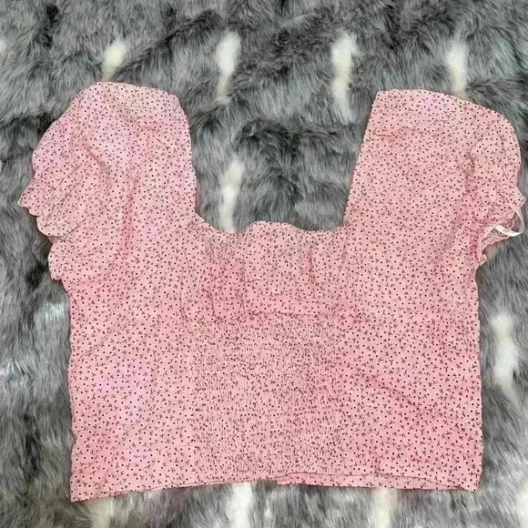Princess Polly The Laura Top Puff Short Sleeve Floral Pink Cropped Top sz 6 - Picture 3 of 7